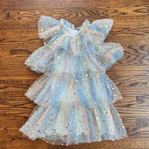 Lola + The Boys Pastel Blue & Gold Star Ruffle Tulle Dress